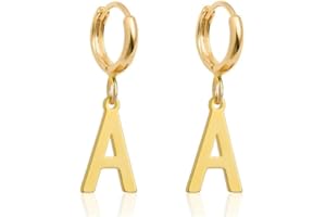 Fremttly 14K Gold Plated Initial Earrings, Dainty Gold Earrings Dangle Hoop Letter Earrings Cute Earrings for Women