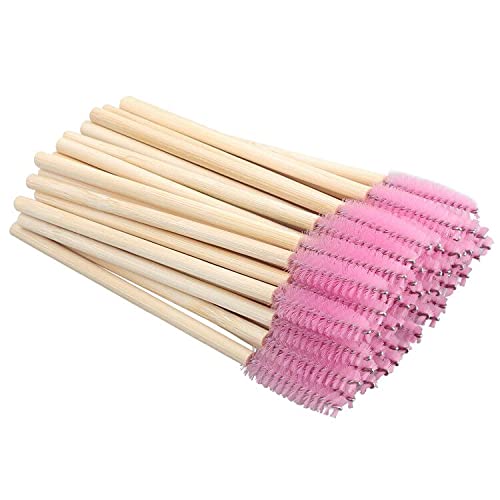 G2PLUS 50PCS Bamboo Lash Mascara Wands - Pink Disposable Eyelash Brushes Spoolies- Eyelash Mascara Applicator Brush Makeup Tools for Eye Lash Extensions