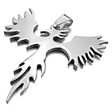Men's Stainless Steel Pendant Necklace Silver Phoenix Bird Firebird Biker -with 23 inch Chain