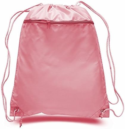 TotesRus - Well Made Roomy Durable Polyester Drawstring Backpacks with Front Zipper Pocket, Gym Bags, Sack Packs (PACK OF 1, LIGHT PINK)