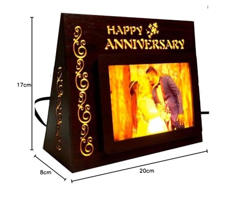 MYGIFTYSHOP Customized Happy Anniversary Led Photo Table Lamp | Best Anniversary Wedding Couple Gift (Acrylic;Engineered Wood;Polypropylene, Happy Anniversary, Pack Of 1) 3
