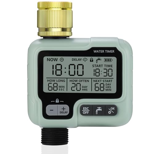 Johgee Watering Computer with Brass Inlet, Garden Watering Timer with Rain Delay, Automatic/Manual Watering Control Programmable
