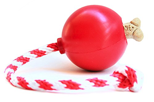 USA-K9: Cherry Bomb Treat Dispenser Tug a War Natural Rubber Fetch Dog Toy USA Made - Large - Red