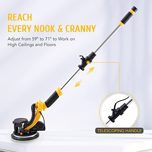 ZELCAN Drywall Sander with Vacuum Attachment, 6 Speed Electric Sander with Extendable Handle LED