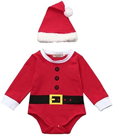 Kid Clothes Set, Christmas Hot Sale New Lovely Cute Santa Newborn Baby Girls Boys Outfits Clothes 2Pcs Rompers+Hat Set by Neartime (Red, 12M-18M)