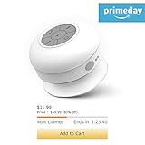 JEMMA Waterproof Bluetooth Speaker Wireless Shower Portable Hand-Free Call with Mic (White)
