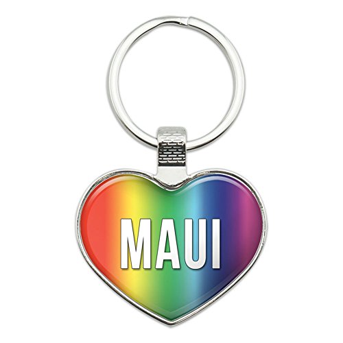 Graphics and More Metal Keychain Key Chain Ring Rainbow I Love Heart Places Things M - Maui