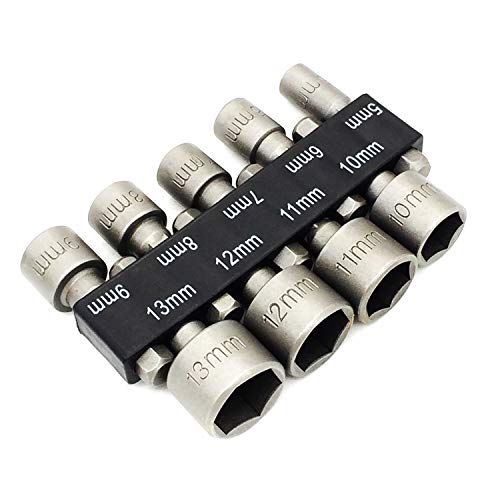 SABLUE 9pcs Lot of 5-13mm Hex Power Nut Driver Drill Bit Set Socket Bit Chuck Adapter Metric Socket Strong Sleeve for Wrench Screw, Made by Chrome Vanadium Steel, Electric Hand Drill (B02) - Thumbnail 4
