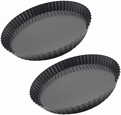 Plataplus Quiche Tart Pan 9” Nonstick Round Fluted with Removable Bottom, Set of 2