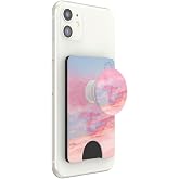 PopSockets Adhesive Phone Wallet with Grip- Pink Clouds | Adhesive PopWallet, 3-5 Cards, Credit Card Holder, Pink