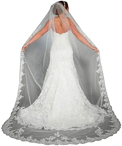 Doragrace Lace Edge Cathedral Length Long Bridal Wedding Bridal Veil With Comb