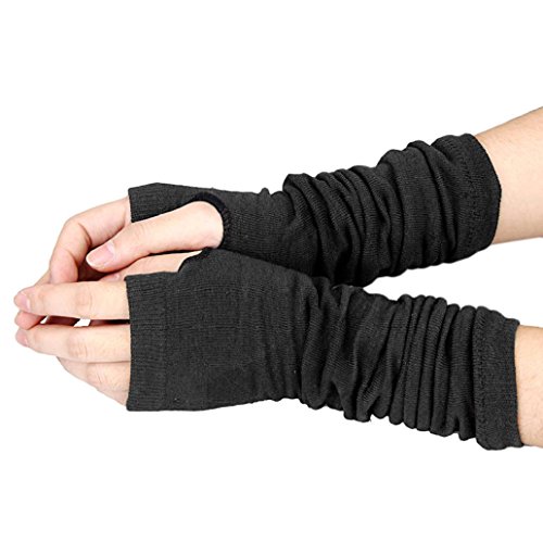 Vovotrade Winter Wrist Arm Hand Warmer Knitted Long Fingerless Gloves (Black)