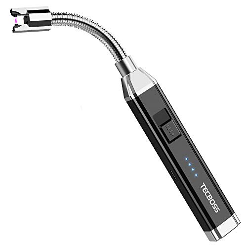 TECBOSS Candle Lighter, Electric Arc Lighter for Kitchen, BBQ, Fireworks, Gas Stove, Flameless Windproof Long Lighter with USB Rechargeable Interface, 360° Rotated Tube
