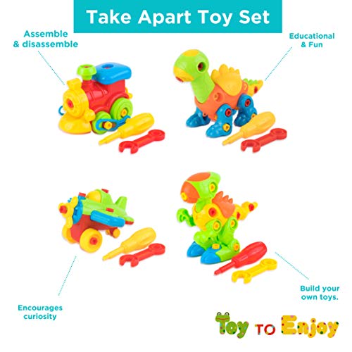 Toy To Enjoy Take-Apart Toys with Tools - Dinosaur & Vehicle Construction Building Play Set - for Child Development & Creativity - Pack of 9
