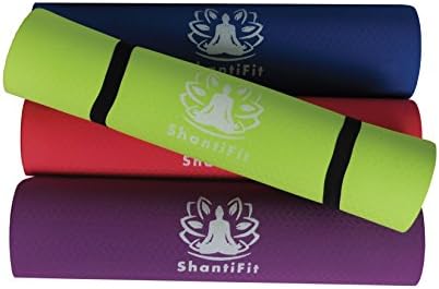 ShantiFit Eco-Friendly Premium TPE 6mm Non-Slip Yoga/Pilates Mat with Carrying Strap &amp; Bag (Blue)