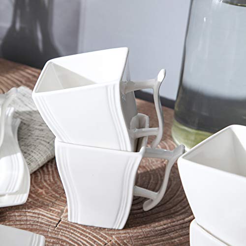 MALACASA, Serie FLORA, 330 ml (10,4 * 7,5 cm) 6 Teiliges Set Kaffeeservice Cremeweià Porzellan Eckig Kaffeetasse Tassen Becher Teetasse Kaffeebecher Bechersets für 6 Personen – Bild 3