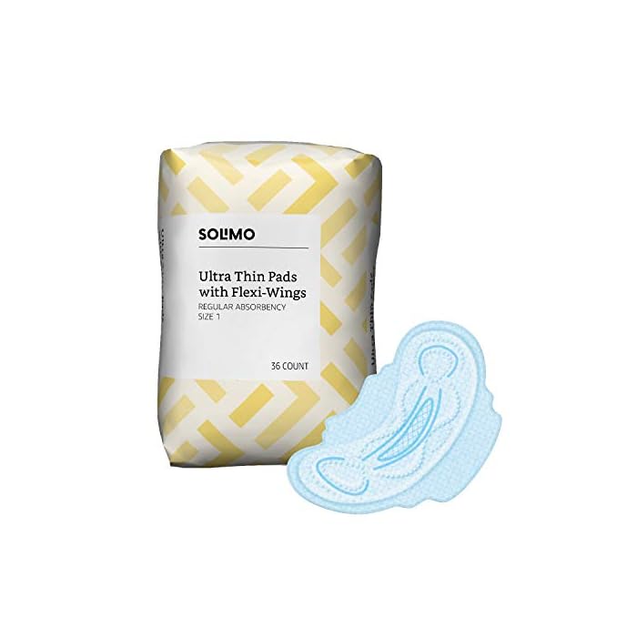 Amazon Brand - Solimo Ultra Thin Pads with Flexi-Wings, Regular Absorbency, Unscented, Size 1, 36 Count, 1 Pack