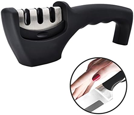 Knife Sharpener 3 Stage Sharpening Wheel System Diamond Tungsten and Ceramic Stone Black Convenient and Fast VBELKHV