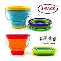 Gosu Toys Foldable Sand Bucket Expandable Sand Pail Square and Circle for Beach Multi Purpose for Kids Collapsible Silicone Bucket with 2 Stickers