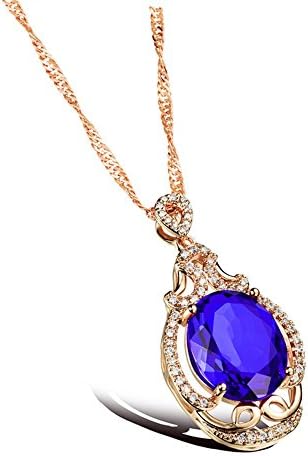 Gorgeous Jewelry Natural Mineral Glass Stone Pendant Champagne Gold Plated 18K women Necklace (Blue)