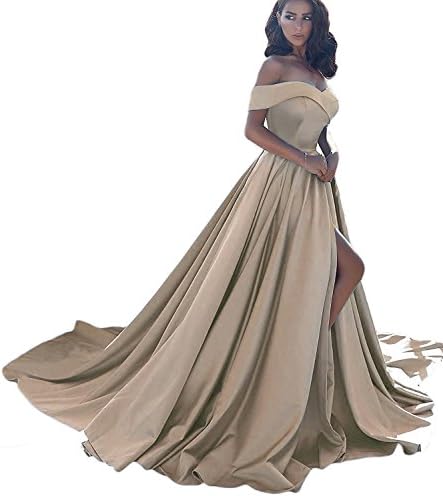 LOVING HOUSE Women's Off Shoulder A Line Split Prom Evening Dresses Long Formal Gown P001