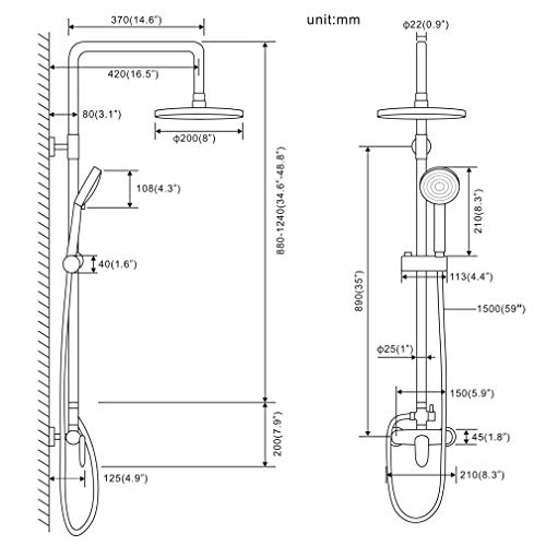 HAOXIN Outdoor Shower Fixtures with 5 Function Hand Shower,Exposed Rain