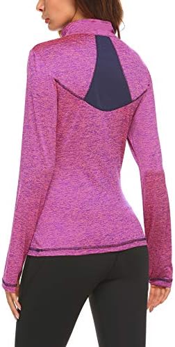 Women's Long Sleeve Athletic Shirts 1/4 Zip Pullover Running Hiking Workout Yoga Tops with Thumb Hole S-XXL