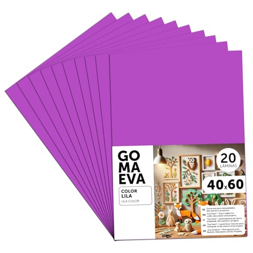 m-office Fogli di Gomma Eva Colorata, Gomma Crepla per Scrapbooking, Scuola, Cartoncini Creativi, Lavoretti, Torte Scenografiche, Scuola o Progetti Artistici 40x60cm (Lilla, 20 uds)