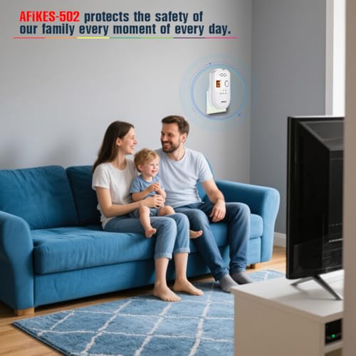 AFiKES - Gas Detectors, LPG/Natural Gas/City Gas Alarm, with Sound Alarm and LED Digital Display, Methane and Propane Butane Monitor (White)