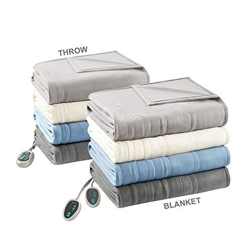 image for Beautyrest - Heated Fleece Blanket and Throw Combo Set - Grey - Full S