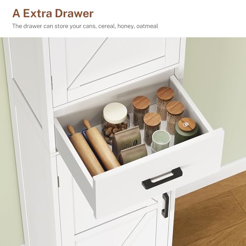 TEENFON 67" H Pantry Storage Cabinet, Bathroom Cabinet with 3 Door Shelves & 1 Drawer, Tall Kitchen Pantry Cabinet for Living Room, Bathroom, Kitchen, White