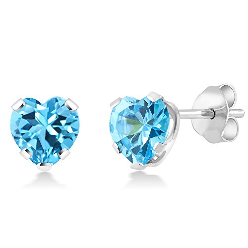 Gem Stone King 925 Sterling Silver Blue Zirconia CZ Stud Earrings (3.00 cttw, 6MM Heart Shape)