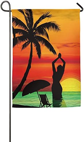Artistic Sunset Tropical Palm Tree Silhouette Polyester Home Garden Flag 1218inch