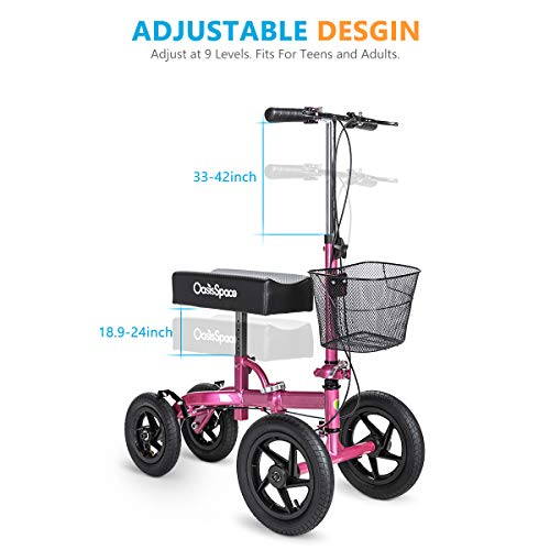 OasisSpace All Terrain Knee Scooter with 12 Inches Air Filled Wheels