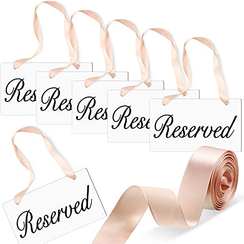 Blulu 6 Pieces Reserved Signs for Wedding Wood Chair Reserved White Hanging Seating Signs Wedding Chair Handmade Signage with 1 Roll Light Coffee Color Ribbon at Amazon