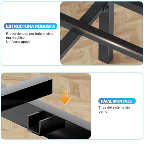 Marco de Cama Individual con Cabecera y Pie de Cama, Base de Cama con Cabecera Individual Espacio de Almacenamiento Debajo de Cama, Base Cama con Sistema de Soporte Totalmente de Metal, Fácil Montaje