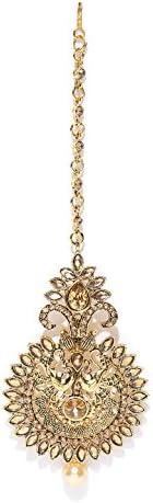 Joyeria Zircon Fashion Indian Traditional Wedding Style Gold Plated with Pearl Drop Maang-Tikka