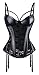 Charmian Women's Steampunk Gothic Black Lace Corset Bustier Faux Leather Bra Lingerie Black Medium