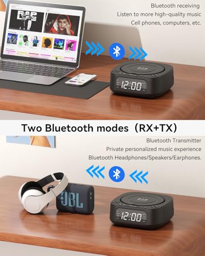MONODEAL Portable CD Player with Wireless Charger for Phone, Portable CD Player Bluetooth and FM Radio for Home, Remote Control, Large Display, Alarm Clock, SleepTimer