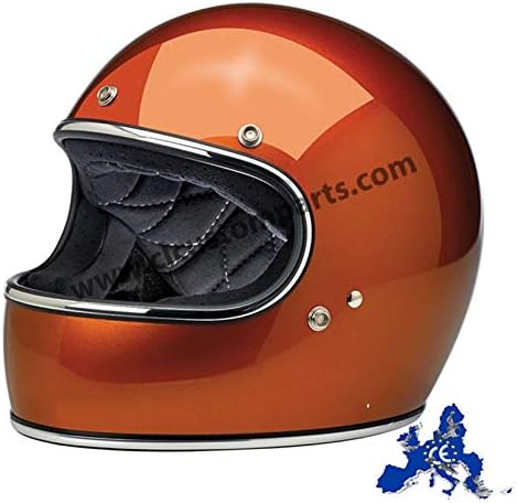 Gringo Biltwell Full Face Helmet Gloss Copper Approved Double ECE (Europe) & DOT (America) Helmet Biker Custom Vintage Retro Year 70 L Arancio