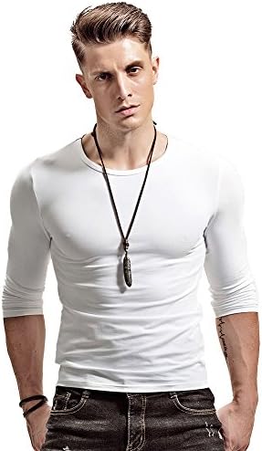 Wiekose Fitting Men Soft Stretchy Long Sleeves Athletic Muscle Cotton T Shirt