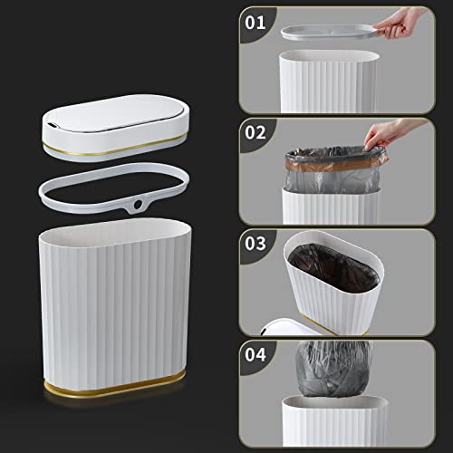 MOPUP White Gold Trash Can for Bathroom, Garbage Can with Motion Sensor
