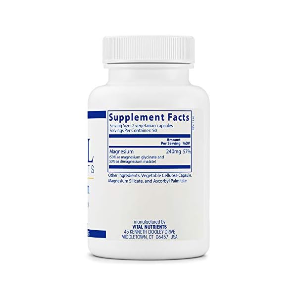 Vital Nutrients Magnesium (Glycinate/Malate) 120mg Formulated to Support Teeth, Bones, and