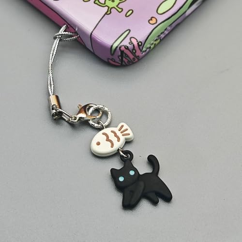 Black Cat Phone Charm Cute Kawaii Cat Fish Phone Bag Charm Accessories