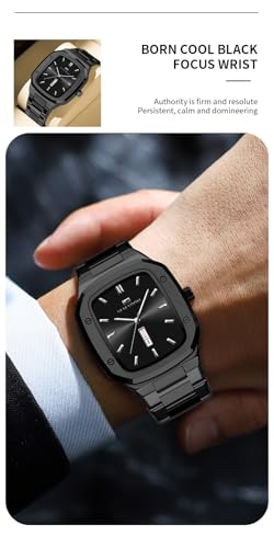 Cuadrado Reloj de Pulsera para Hombre de Acero Inoxidable con Reloj Hombre De Cuarzo Impermeable