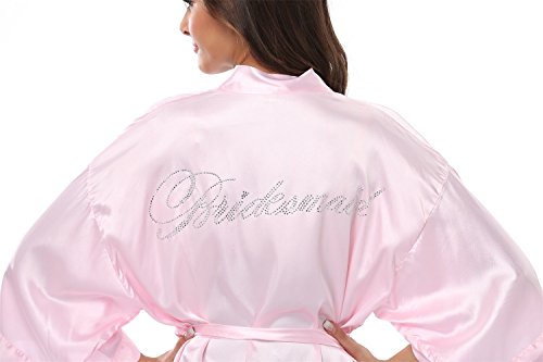 VEW Store Women's Short Satin Kimono Wedding Robe for Bride and Bridesmaid