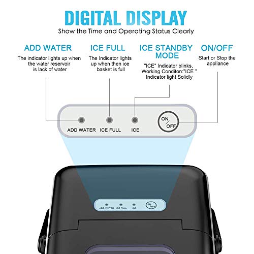 Colzer Portable Electronic Ice Maker Machine, Countertop Ice Maker,Make 9 Ice Cubes within 6-13 Minutes,33lbs Ice in 24 hours,Water Tank and Ice Scoop, Home,Kitchen,Bar,KTV (black)