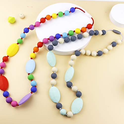 TUXEPOC Baby Teething Necklace for Mom to Wear,Silicone Nursing Chewable Beads Teether Toys - BPA Free (Less Color)