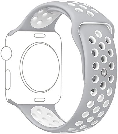 Ocydar Apple Watch Band 42mm, Soft Silicone Nike+ Sport Style Replacement iWatch Strap Band for Apple Watch Series 1 Series 2, Apple Watch Nike+, M/L Size - Silver / White