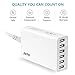 JOTO 50W / 10A 6 Ports USB Charger Power Adapter, Portable Wall Charger Travel Desktop Charge Station for Apple, Android and all other USB Devices (6 outlets USB Travel Charger) (White)